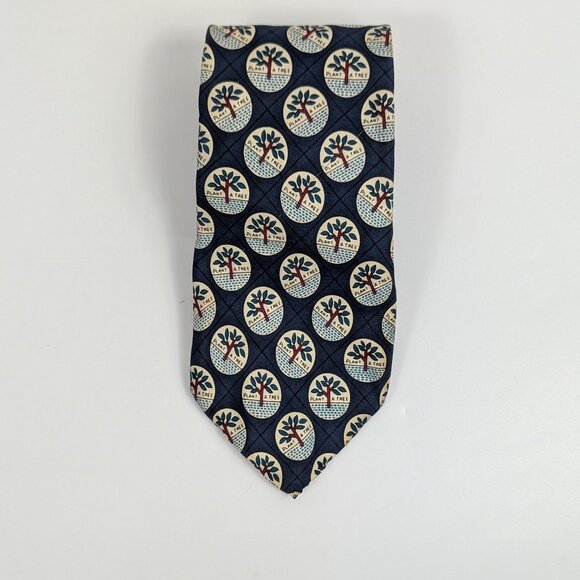 Earth Air Water Tree Men's Plant a Tree Silk Neck Tie 50 Inches Vintage Nature - Picture 1 of 6